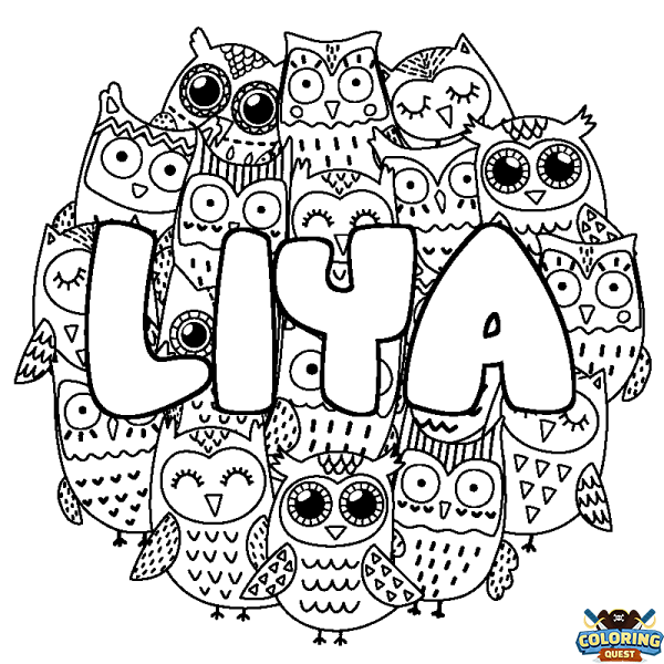 Coloring page first name LIYA - Owls background