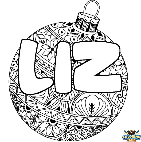 Coloring page first name LIZ - Christmas tree bulb background