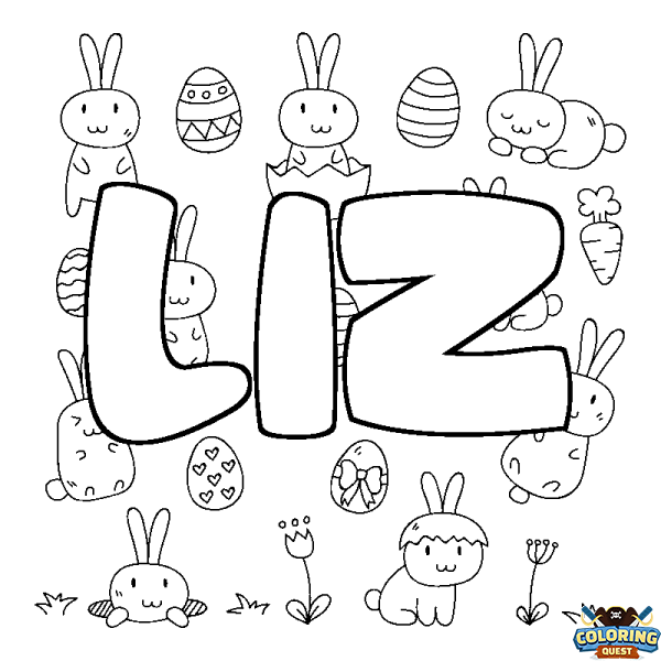 Coloring page first name LIZ - Easter background