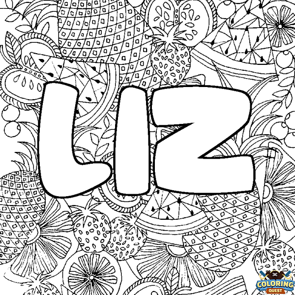 Coloring page first name LIZ - Fruits mandala background