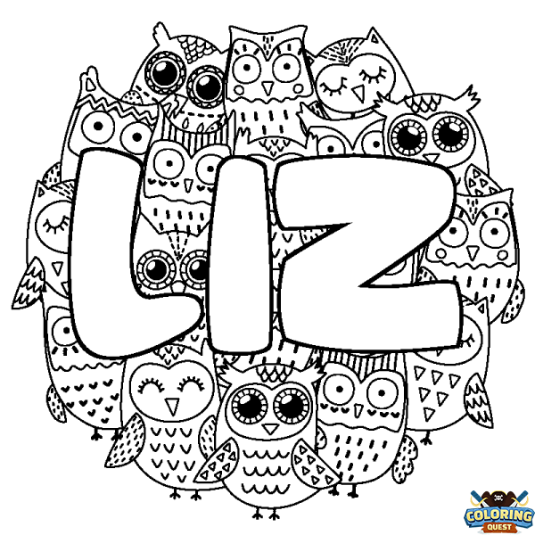 Coloring page first name LIZ - Owls background