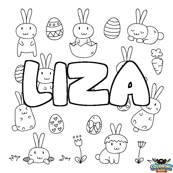 Coloring page first name LIZA - Easter background