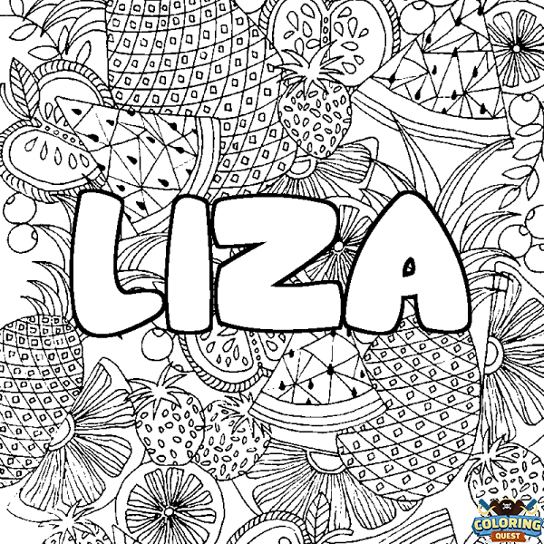 Coloring page first name LIZA - Fruits mandala background