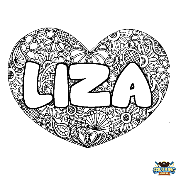 Coloring page first name LIZA - Heart mandala background