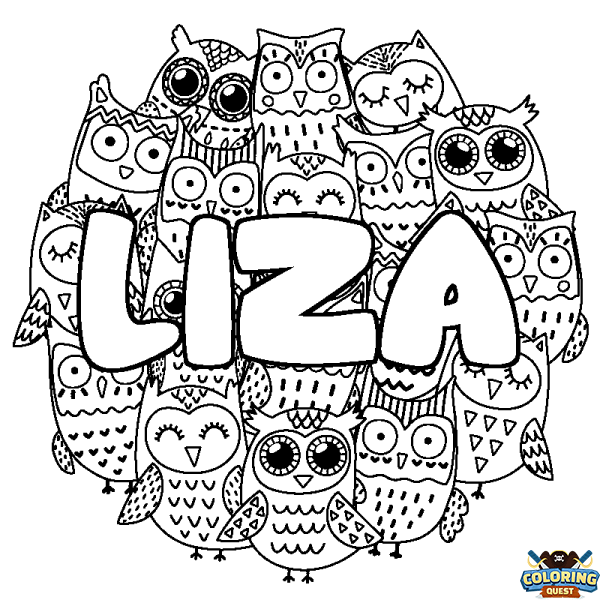 Coloring page first name LIZA - Owls background