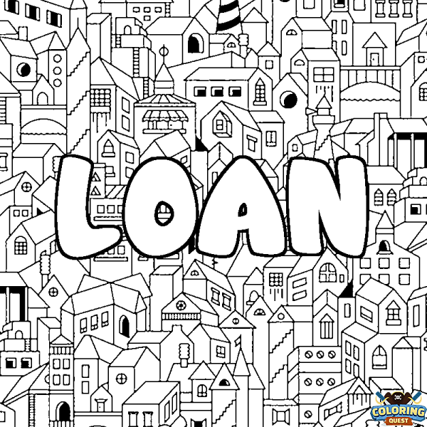 Coloring page first name LOAN - City background