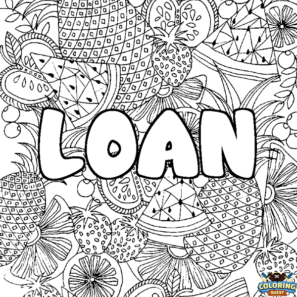 Coloring page first name LOAN - Fruits mandala background