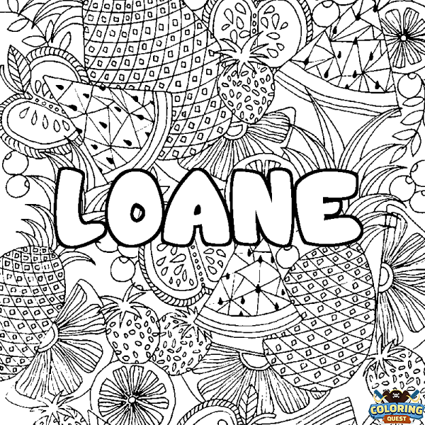 Coloring page first name LOANE - Fruits mandala background