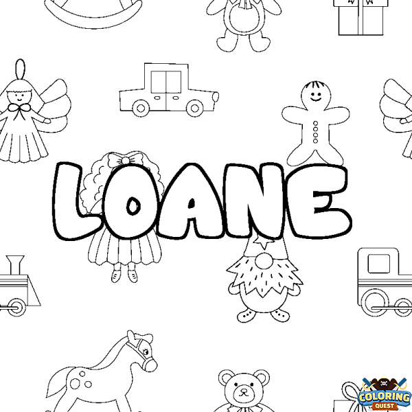 Coloring page first name LOANE - Toys background