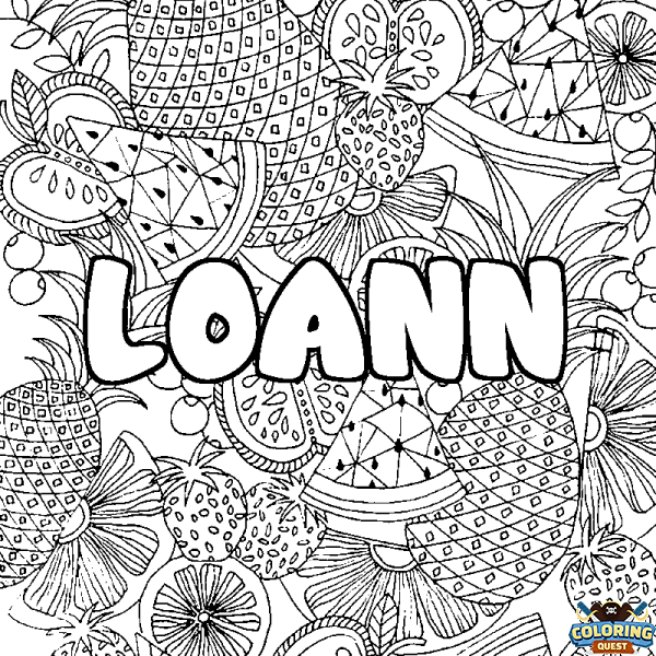 Coloring page first name LOANN - Fruits mandala background