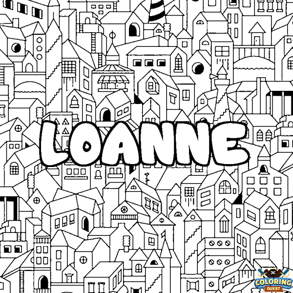 Coloring page first name LOANNE - City background