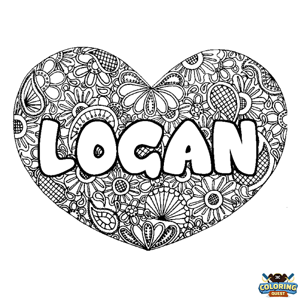 Coloring page first name LOGAN - Heart mandala background