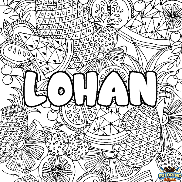 Coloring page first name LOHAN - Fruits mandala background