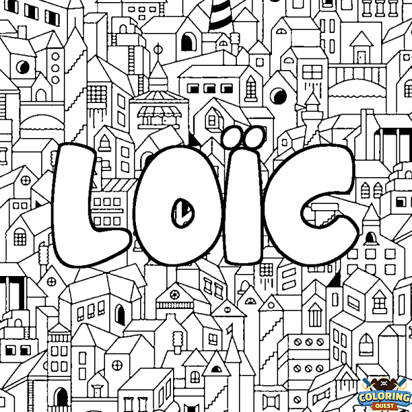 Coloring page first name LO&Iuml;C - City background