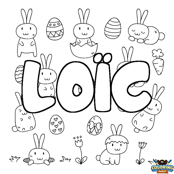 Coloring page first name LO&Iuml;C - Easter background