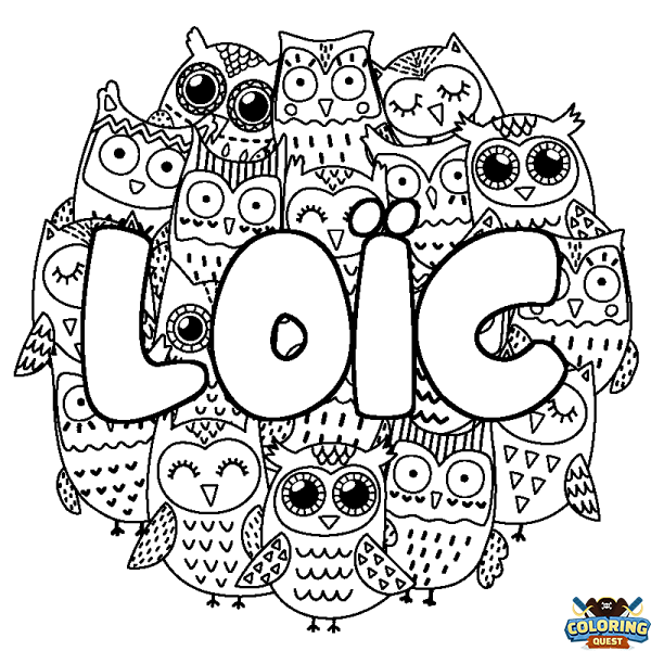 Coloring page first name LO&Iuml;C - Owls background