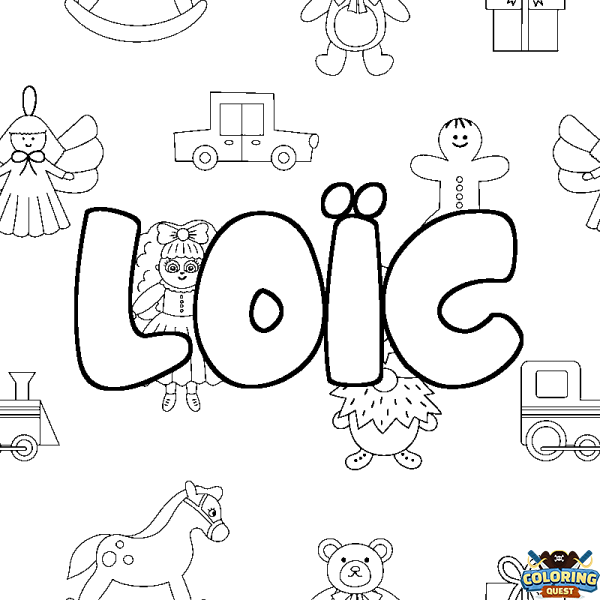 Coloring page first name LO&Iuml;C - Toys background