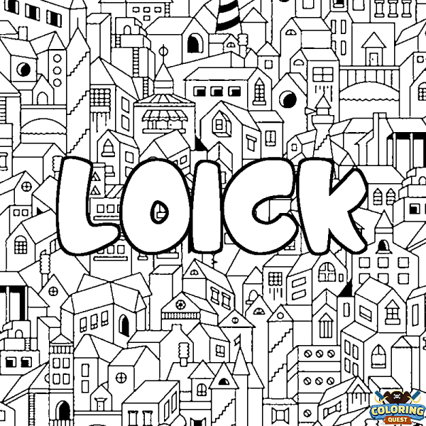 Coloring page first name LOICK - City background