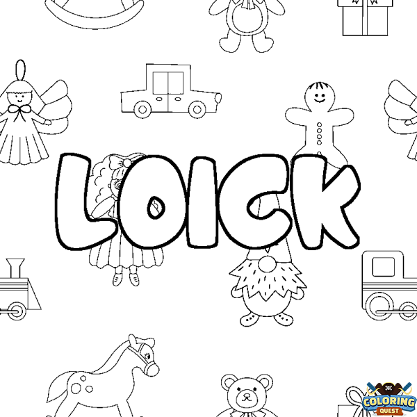 Coloring page first name LOICK - Toys background