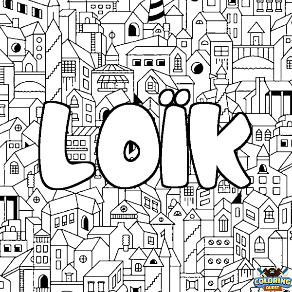 Coloring page first name LO&Iuml;K - City background