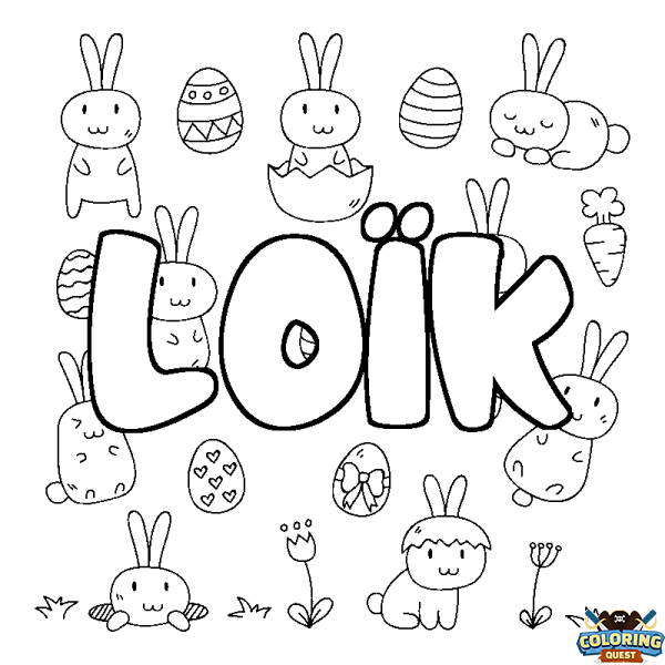 Coloring page first name LO&Iuml;K - Easter background