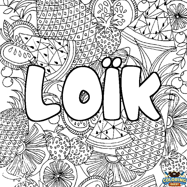 Coloring page first name LO&Iuml;K - Fruits mandala background