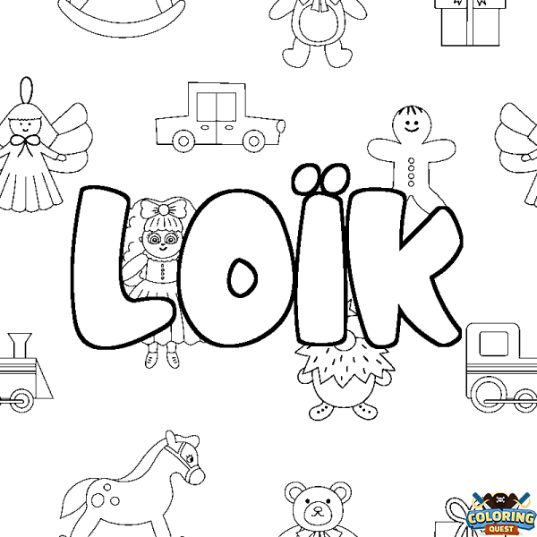 Coloring page first name LO&Iuml;K - Toys background