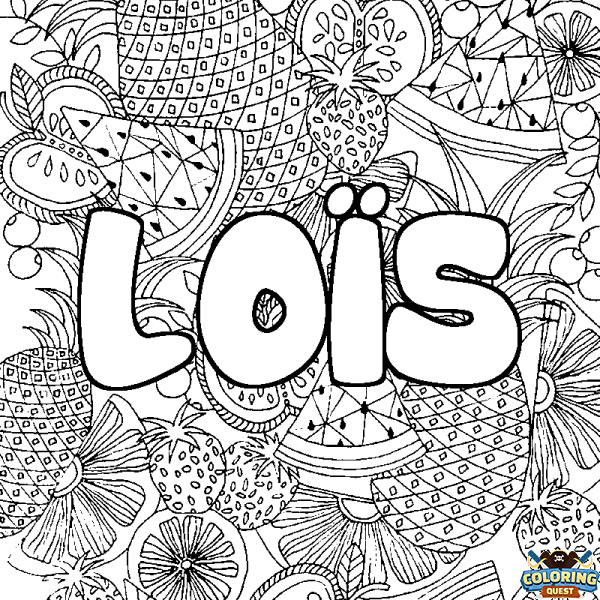 Coloring page first name LO&Iuml;S - Fruits mandala background