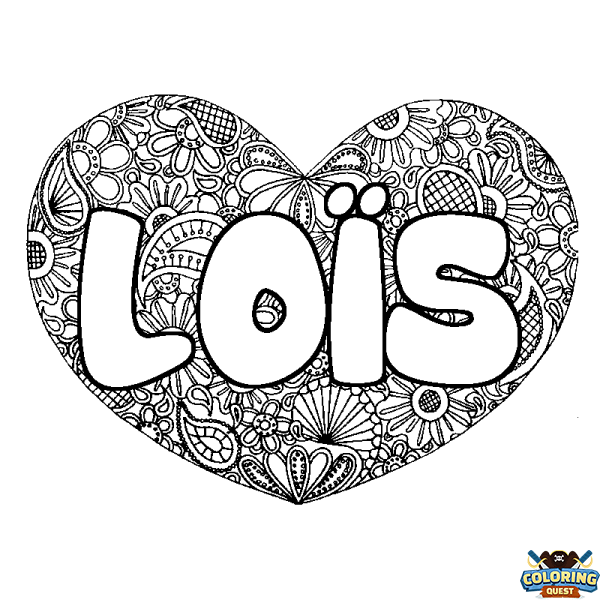 Coloring page first name LO&Iuml;S - Heart mandala background