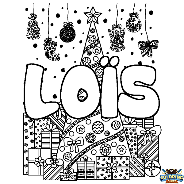 Coloring page first name LO&Iuml;S - Christmas tree and presents background