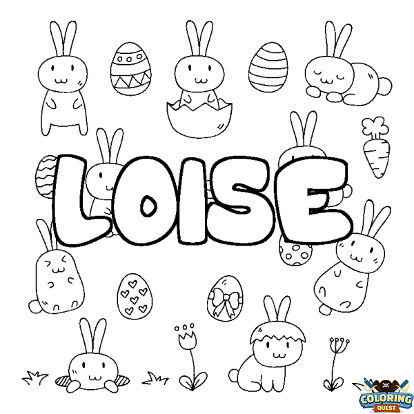 Coloring page first name LOISE - Easter background