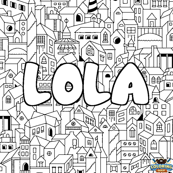 Coloring page first name LOLA - City background