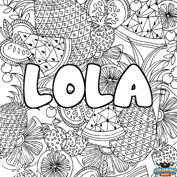 Coloring page first name LOLA - Fruits mandala background