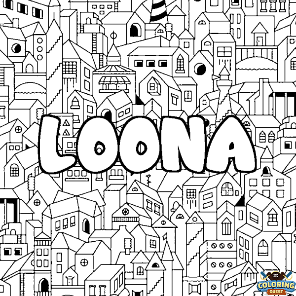 Coloring page first name LOONA - City background