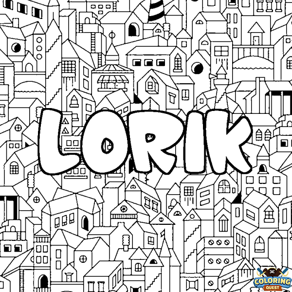 Coloring page first name LORIK - City background