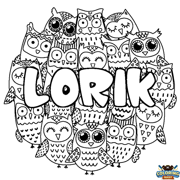 Coloring page first name LORIK - Owls background