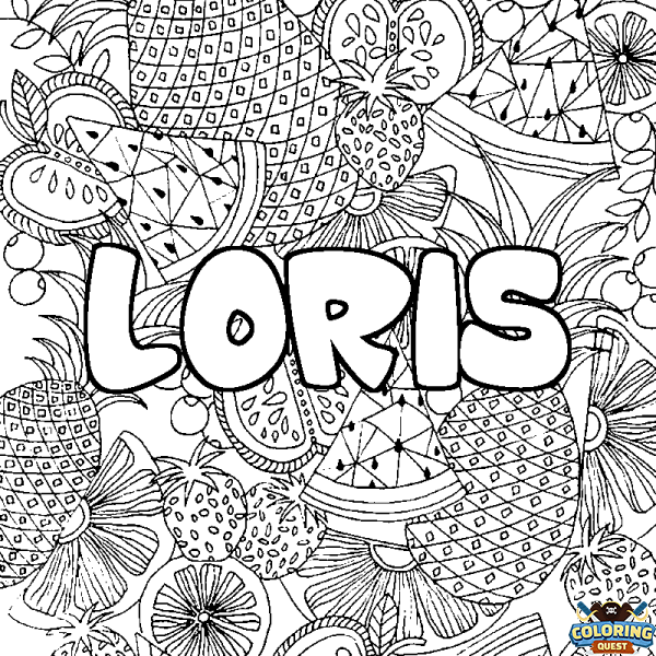 Coloring page first name LORIS - Fruits mandala background