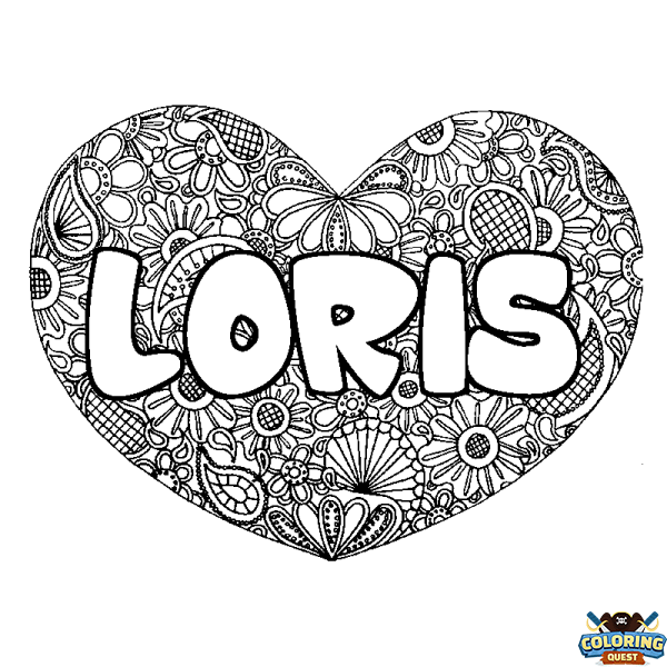 Coloring page first name LORIS - Heart mandala background