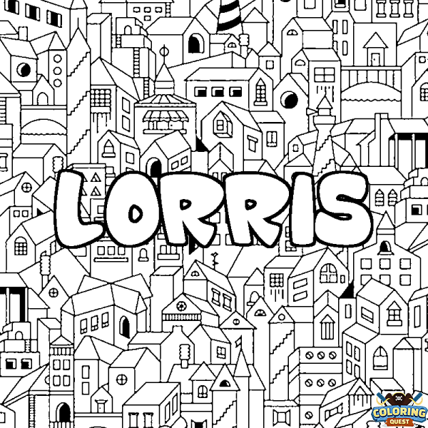 Coloring page first name LORRIS - City background