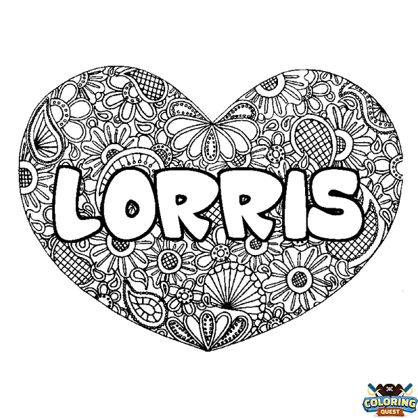 Coloring page first name LORRIS - Heart mandala background