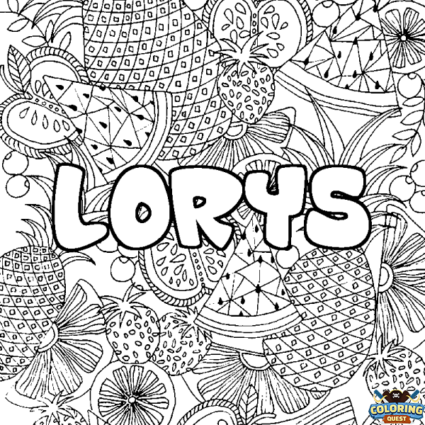 Coloring page first name LORYS - Fruits mandala background