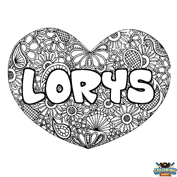 Coloring page first name LORYS - Heart mandala background