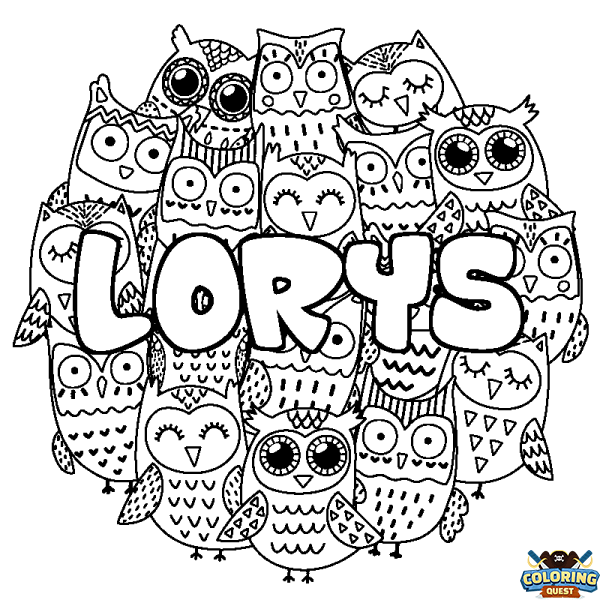 Coloring page first name LORYS - Owls background