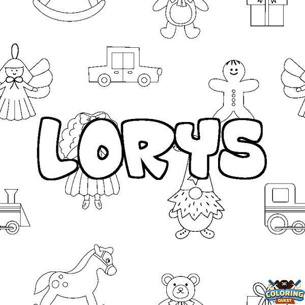 Coloring page first name LORYS - Toys background