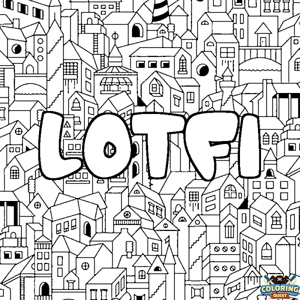 Coloring page first name LOTFI - City background