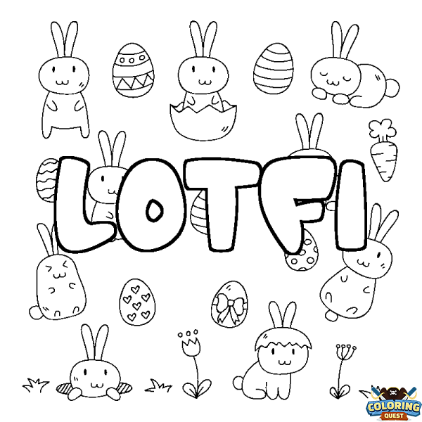 Coloring page first name LOTFI - Easter background