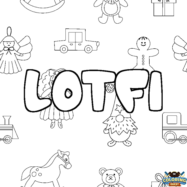 Coloring page first name LOTFI - Toys background