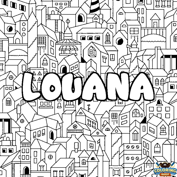 Coloring page first name LOUANA - City background