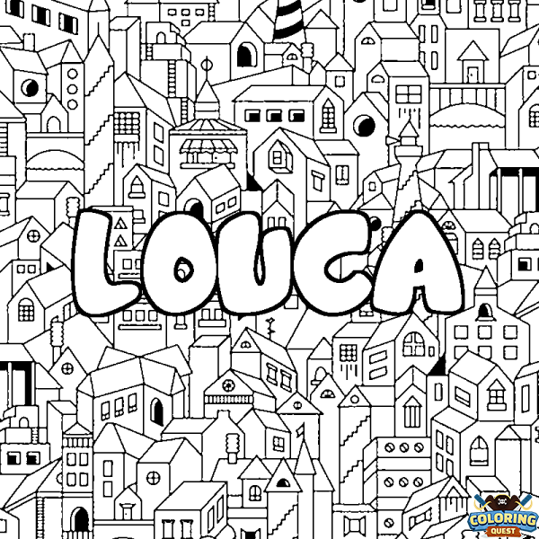 Coloring page first name LOUCA - City background