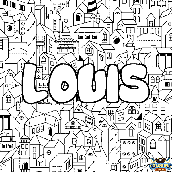 Coloring page first name LOUIS - City background